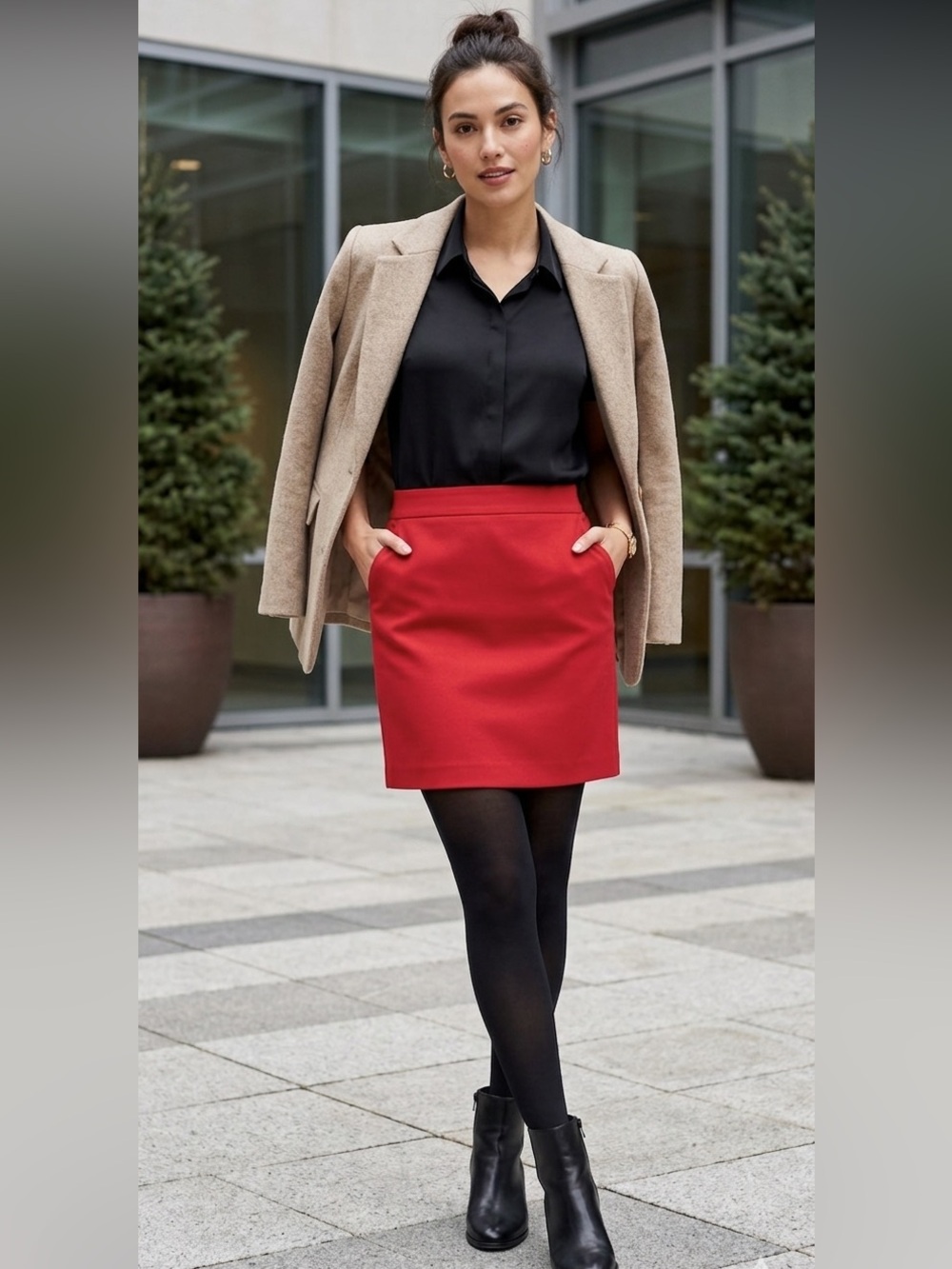 Gap Red Mini Pencil Skirt Size 4 Lined Back Zip Business Casual Solid Classic
